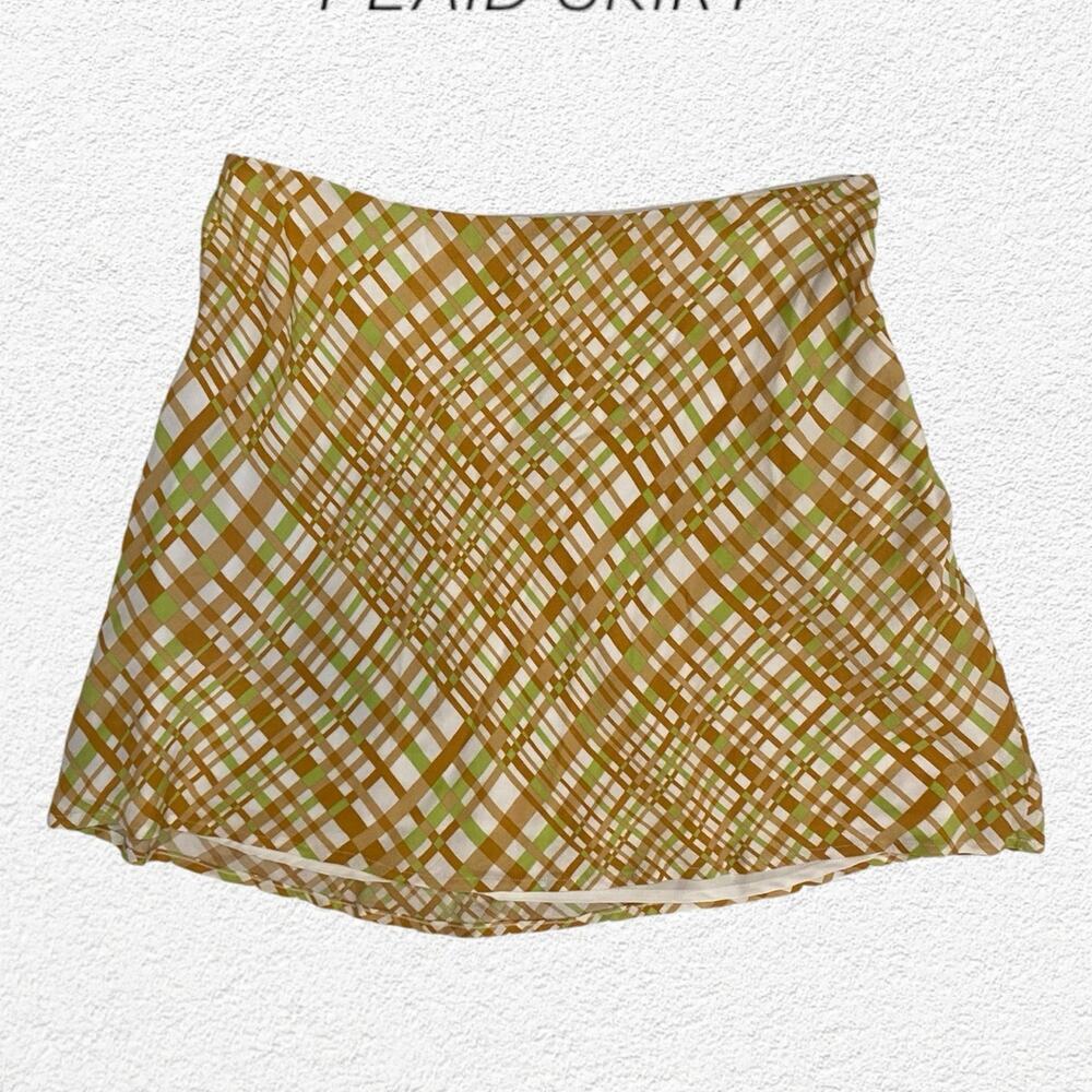 BP. Green, Brown, White Plaid Mini Skirt Size XL high waist